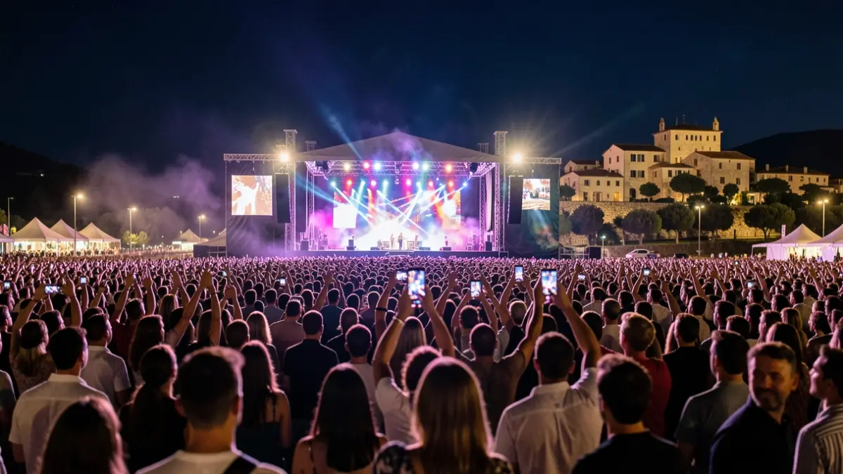 Imatge genèrica d'un festival de música a la nit amb llums i públic.