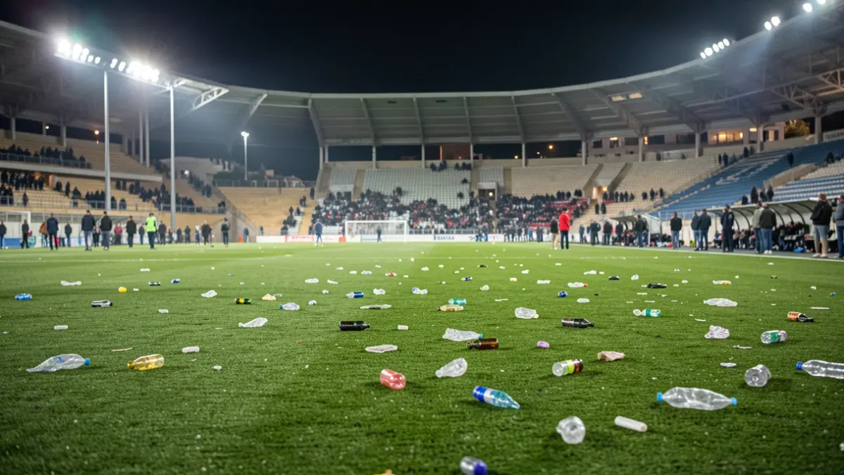 Imatge de les instal·lacions esportives després d'un esdeveniment multitudinari amb restes de residus.