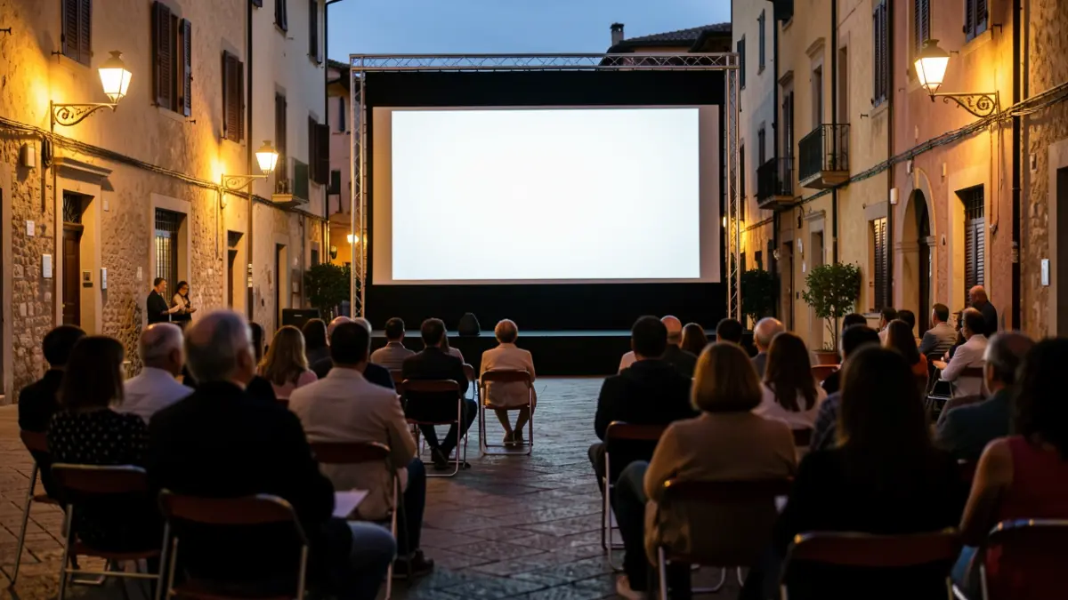 Imagen genérica de una proyección de cine al aire libre en una plaza.