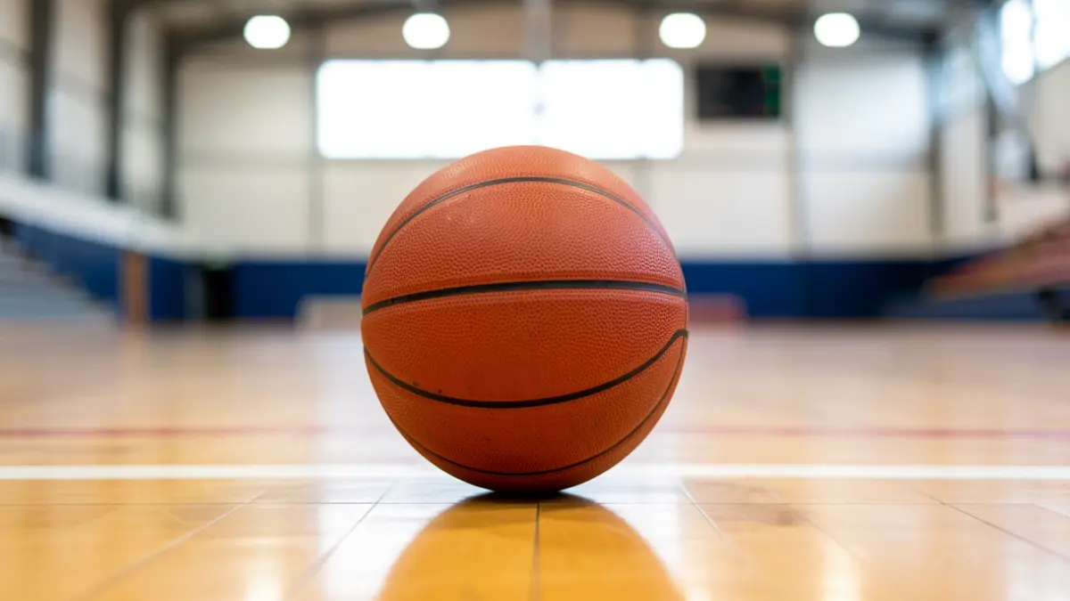 Generic image of a basketball on a sports court.