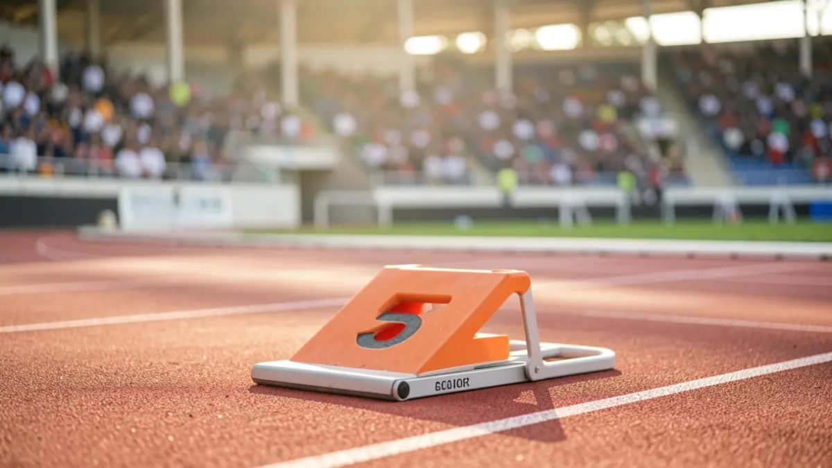 Imatge genèrica d'una pista d'atletisme professional amb un bloc d'eixida.