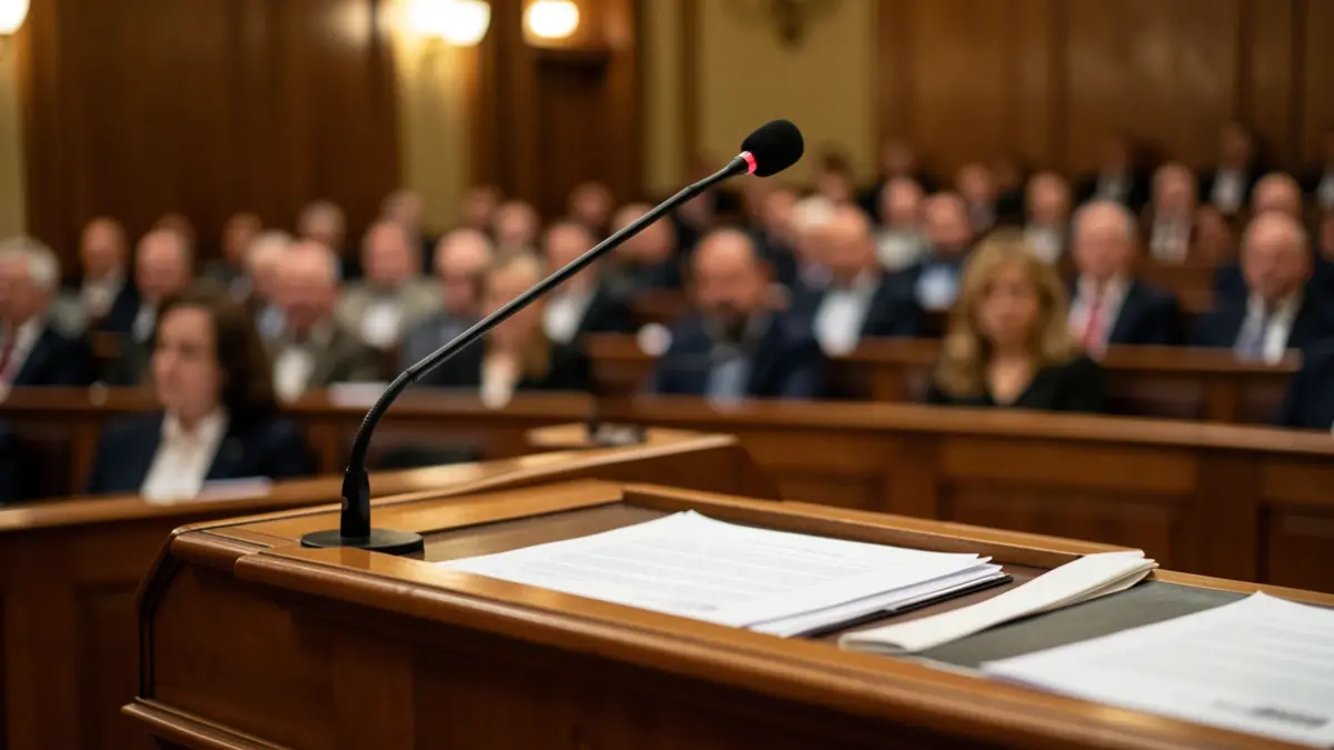 Imagen genérica de un atril con micrófono en una cámara legislativa.