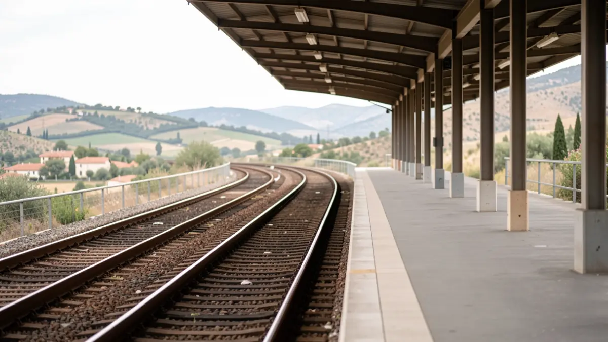 Imagen genérica de un andén ferroviario vacío con vías que se pierden al fondo.