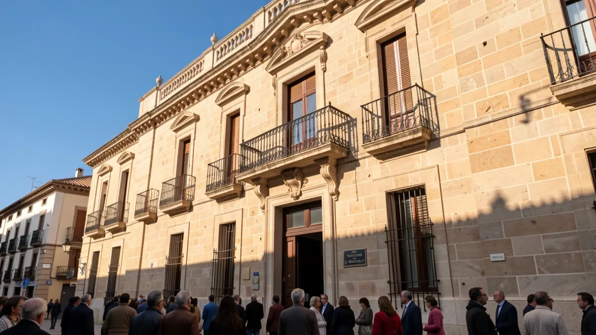 Imatge genèrica de la façana d'un ajuntament valencià amb balcó i barandat de ferro, il·luminada pel sol de la vesprada.