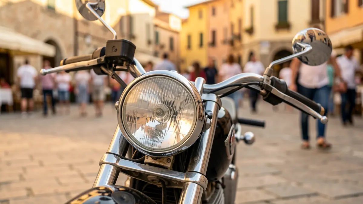 Imagen genérica de una motocicleta clásica en un entorno urbano soleado.