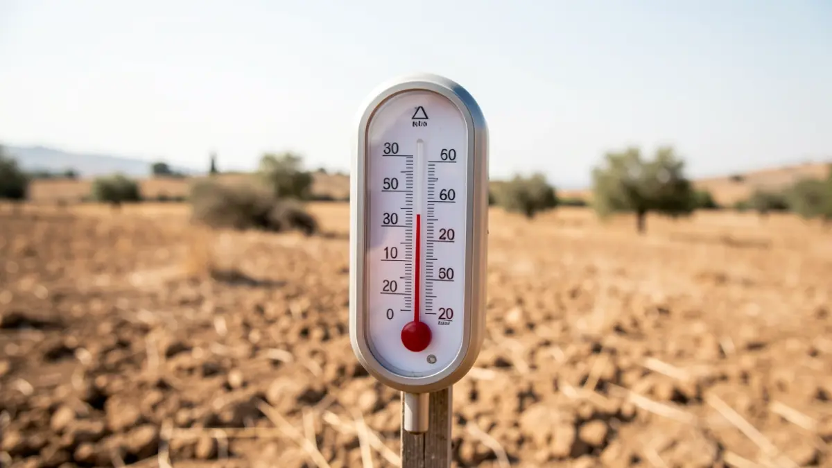 Imagen genérica de un termómetro marcando una temperatura extremadamente alta bajo un cielo anaranjado.
