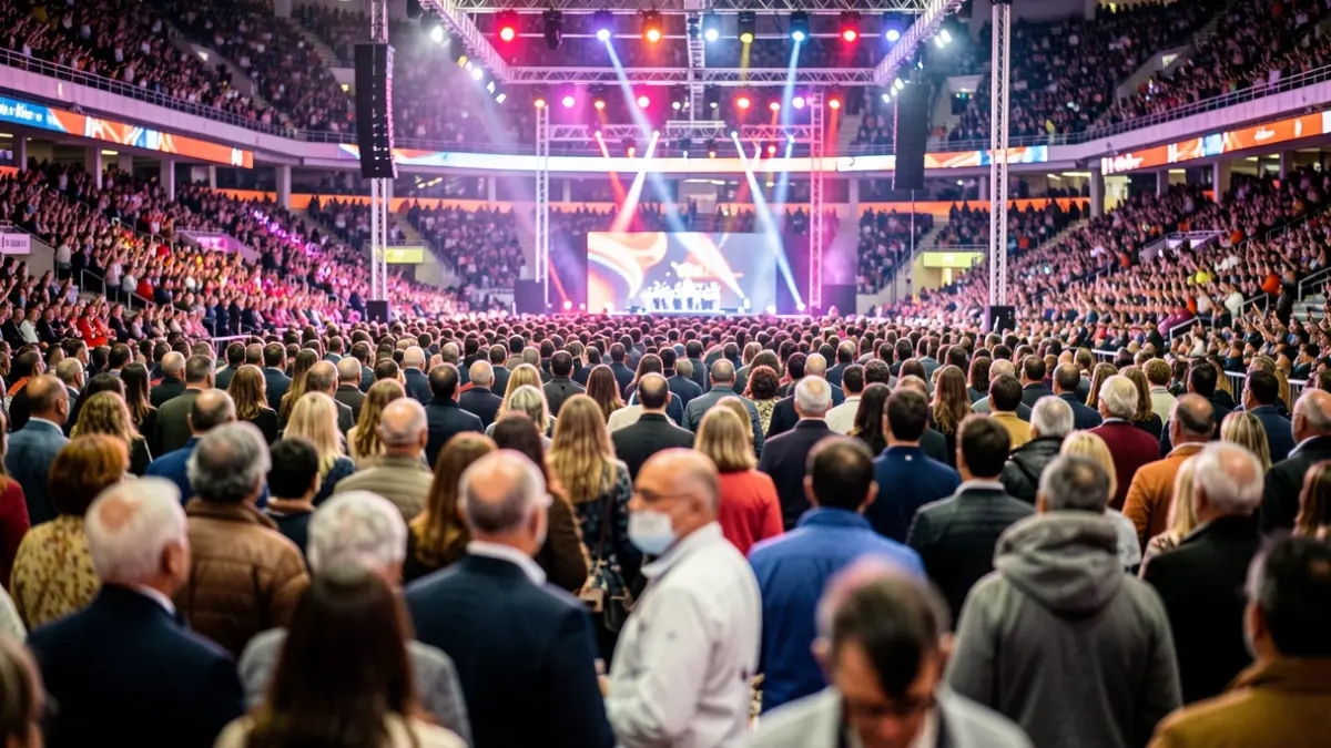Imatge genèrica de l'interior del Roig Arena amb públic i llums.