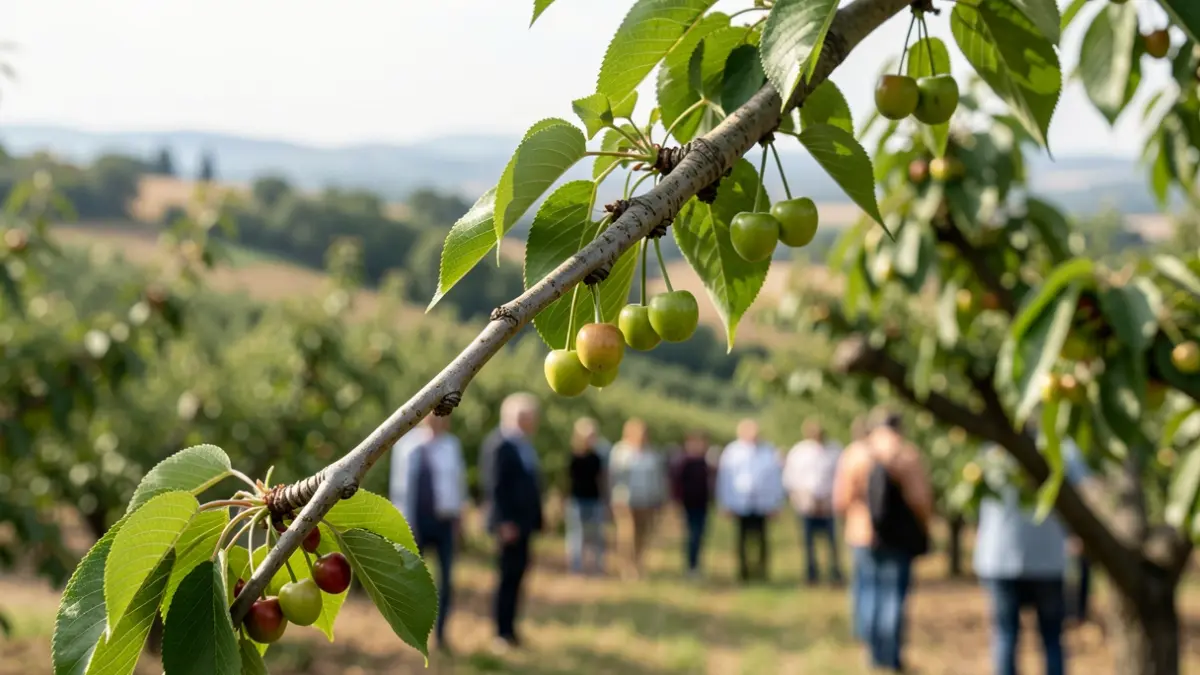 Imagen genérica de cerezas en un campo de cultivo.