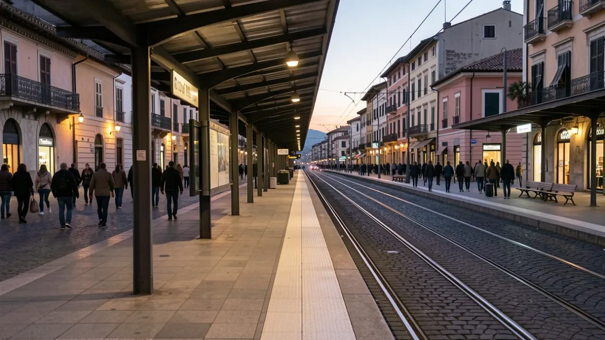 Imatge genèrica d'una andana de tramvia buida al capvespre.