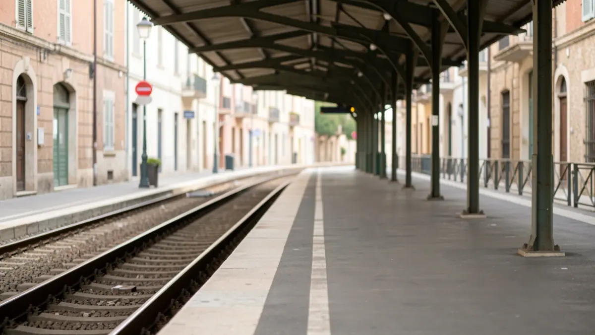 Imatge genèrica d'una andana de tren buida amb vies que es perden al fons.