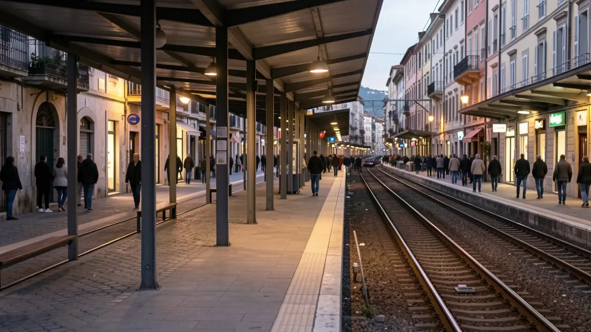 Imatge genèrica d'una andana de TRAM buida al capvespre.