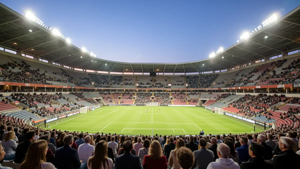 Generic image of an empty football stadium at dusk.
