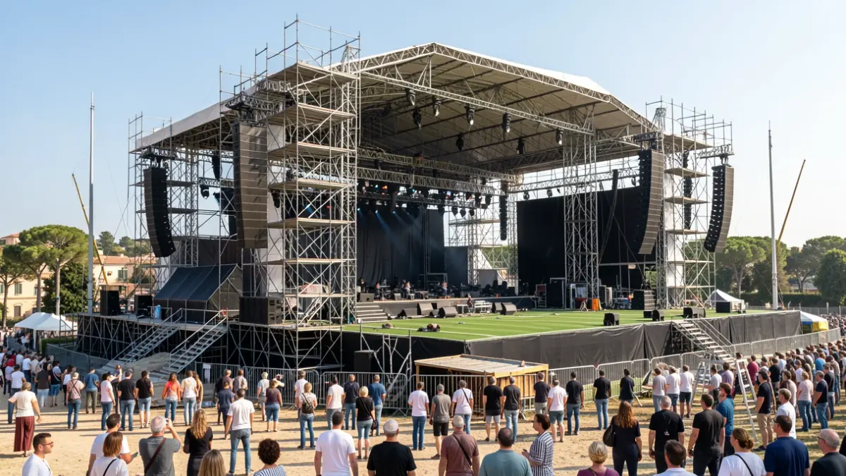 Imatge genèrica de la construcció d'un gran escenari de festival a Cullera.