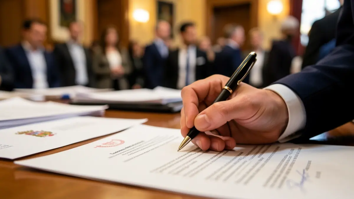 Imatge genèrica d'una mà signant un document oficial.