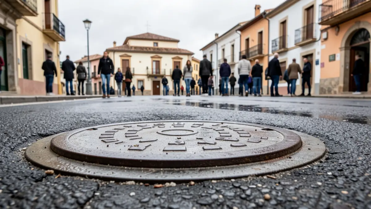 Image of a new manhole on an asphalt street in Elda.