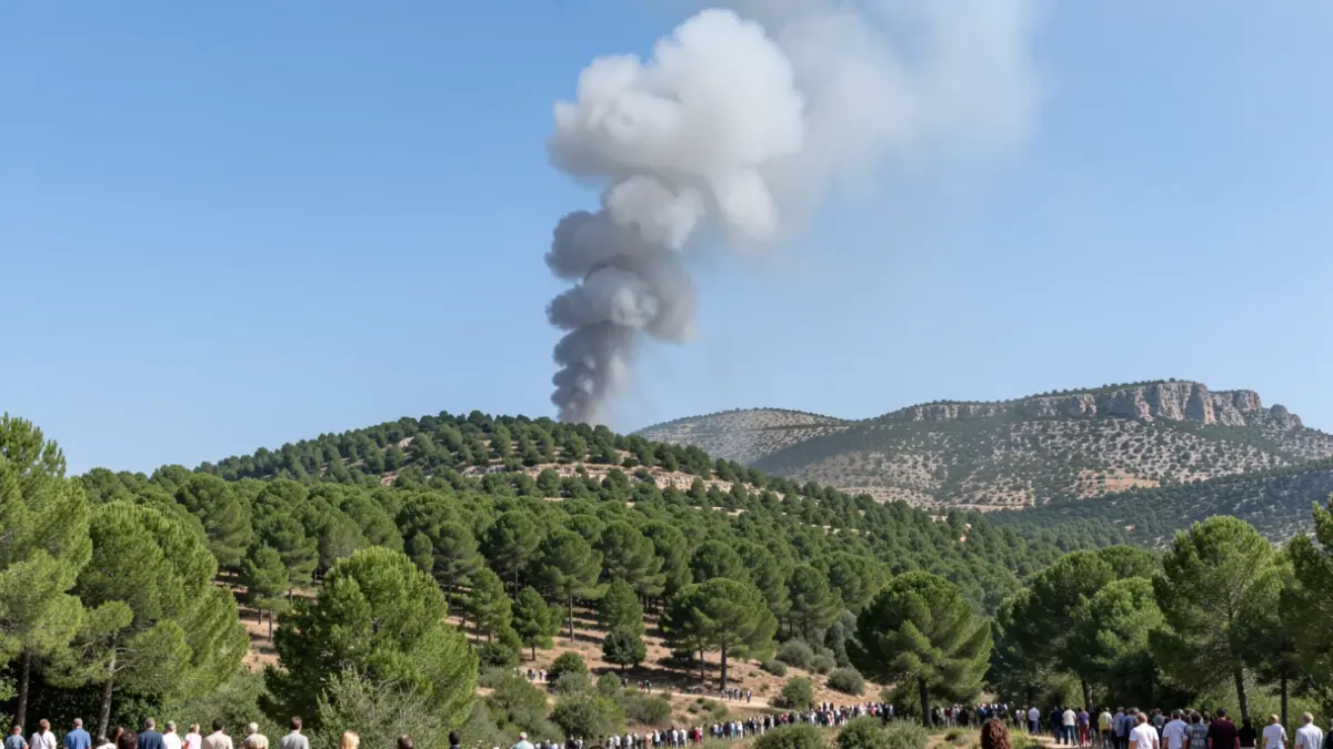 Imagen de la columna de humo sobre la montaña durante el incendio forestal.