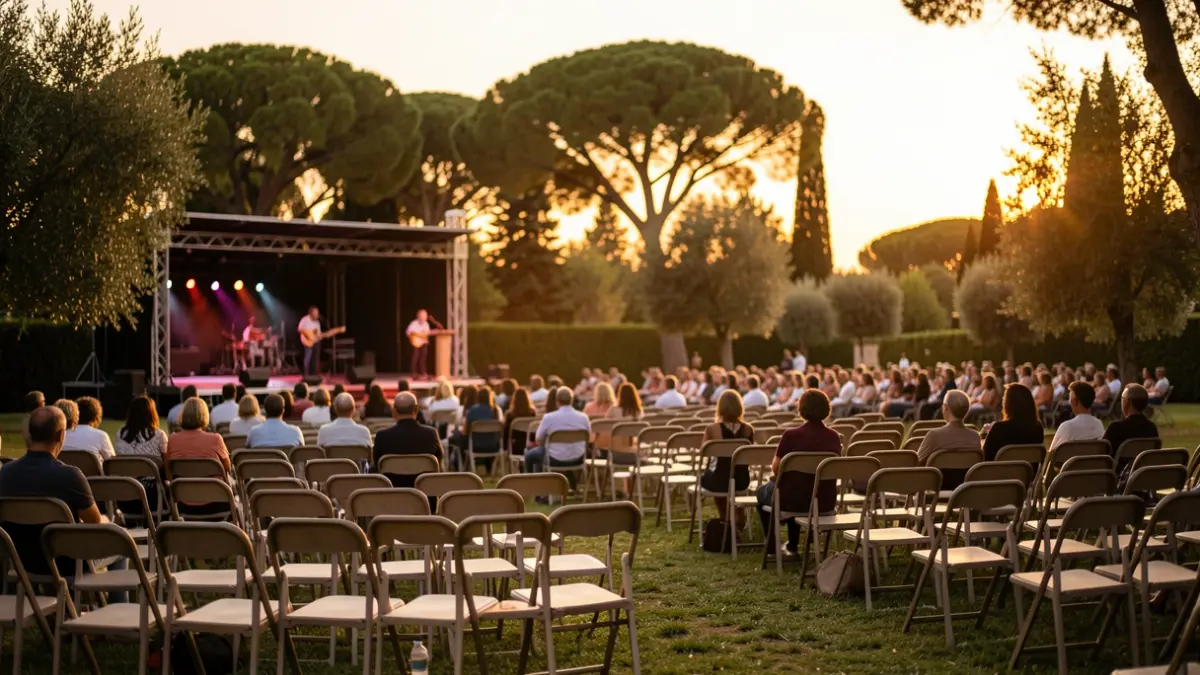 Generic image of an outdoor concert stage in a Mediterranean setting.