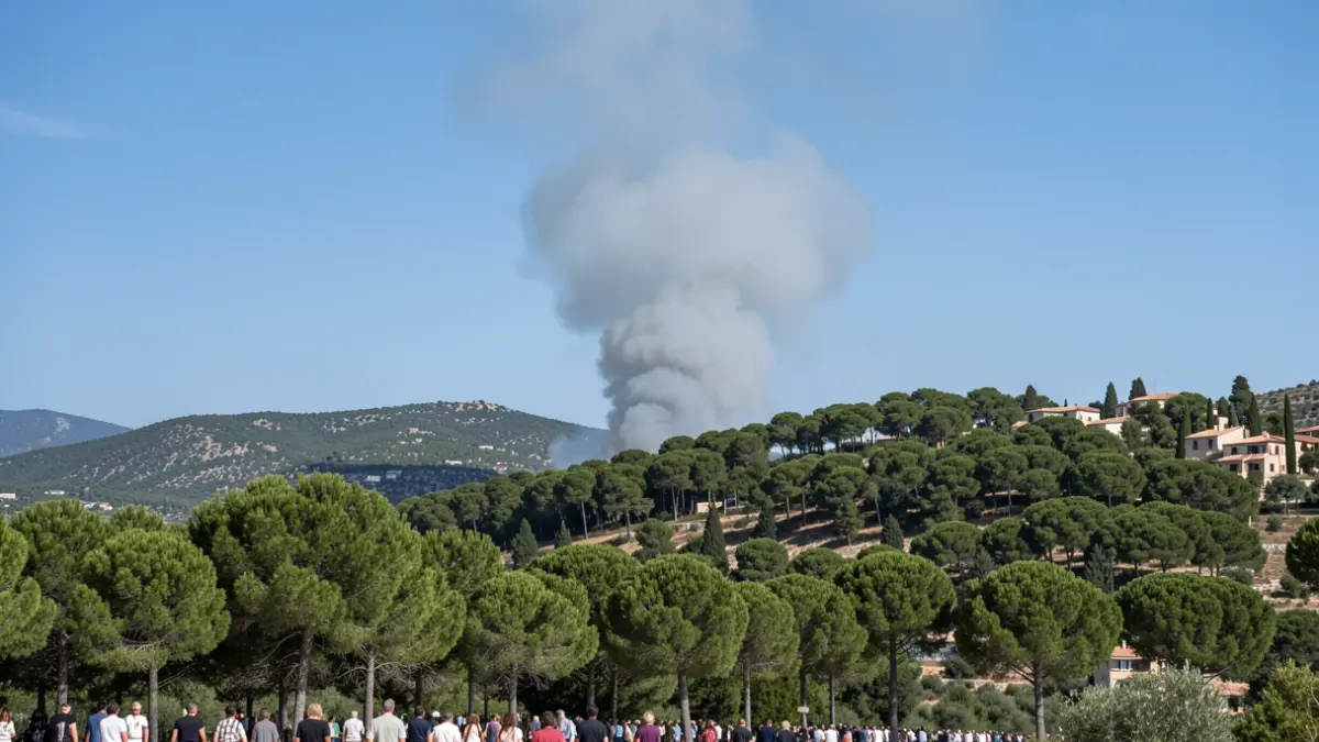 Imatge genèrica de fum eixint d'una zona boscosa en un paisatge mediterrani.