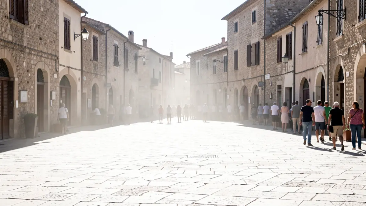 Generic image of a town square on a very hot day.