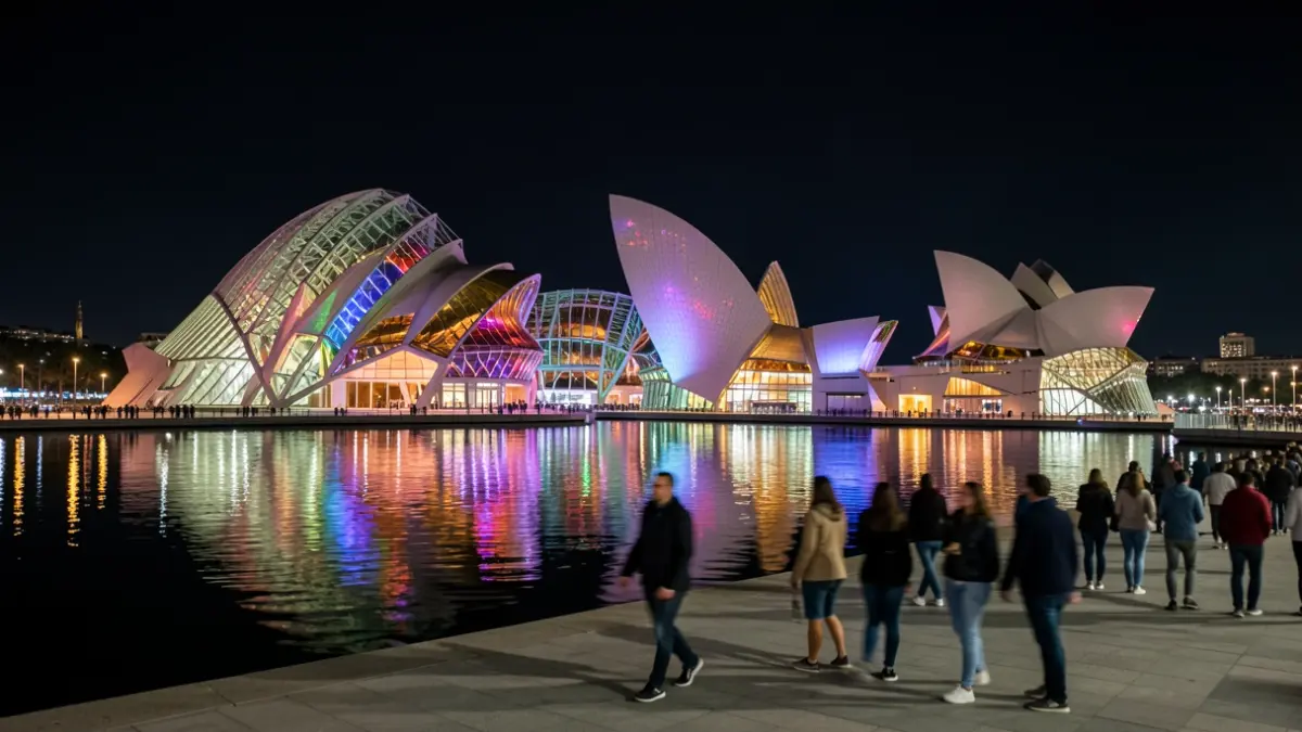 Imagen genérica de la Ciudad de las Artes y las Ciencias de València iluminada de noche.