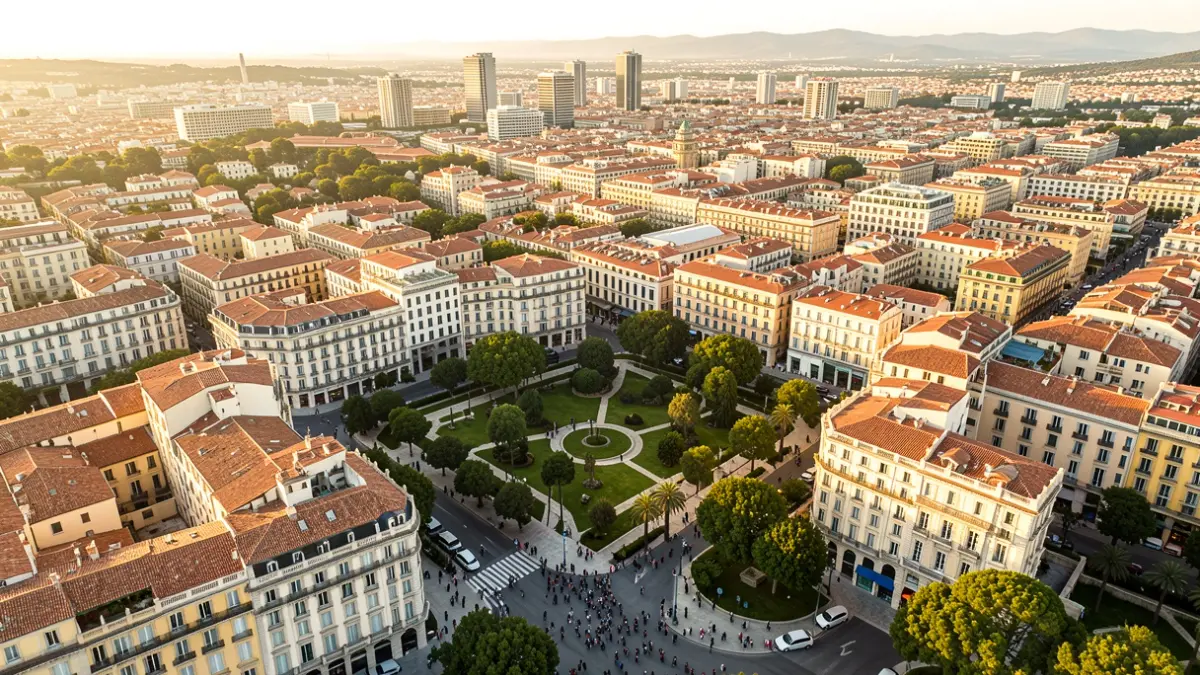 Generic image of a Mediterranean city with urban areas and green spaces.