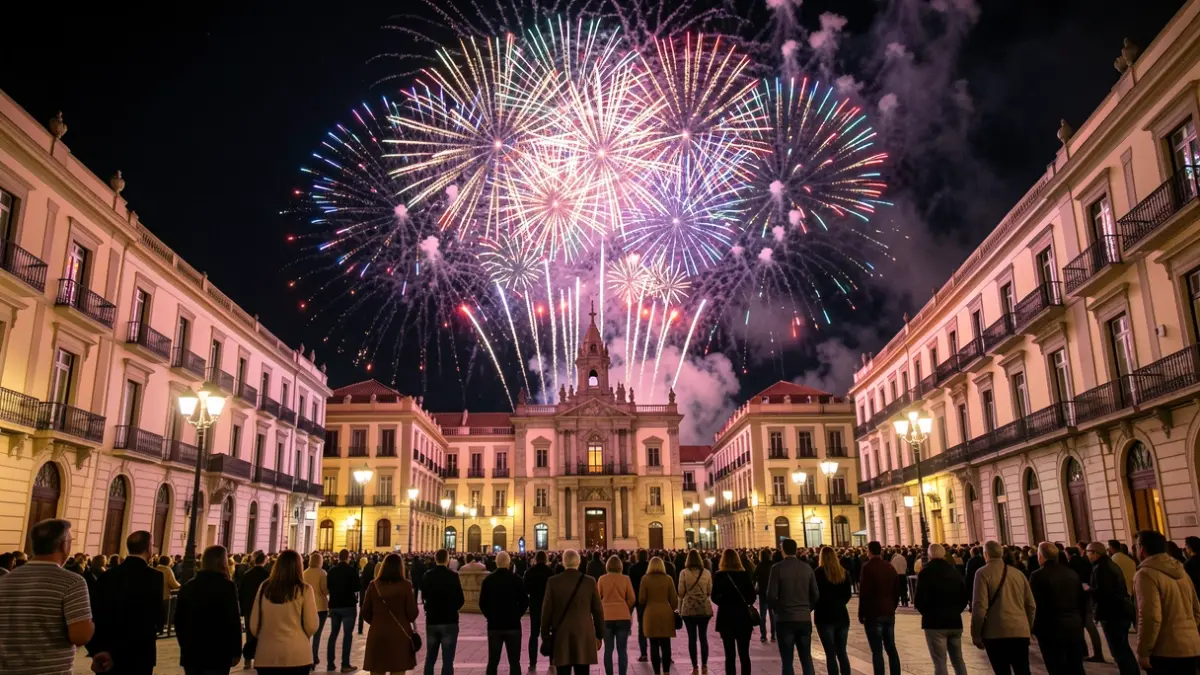 Imatge genèrica d'un espectacle piromusical a la Plaça de l'Ajuntament de València.