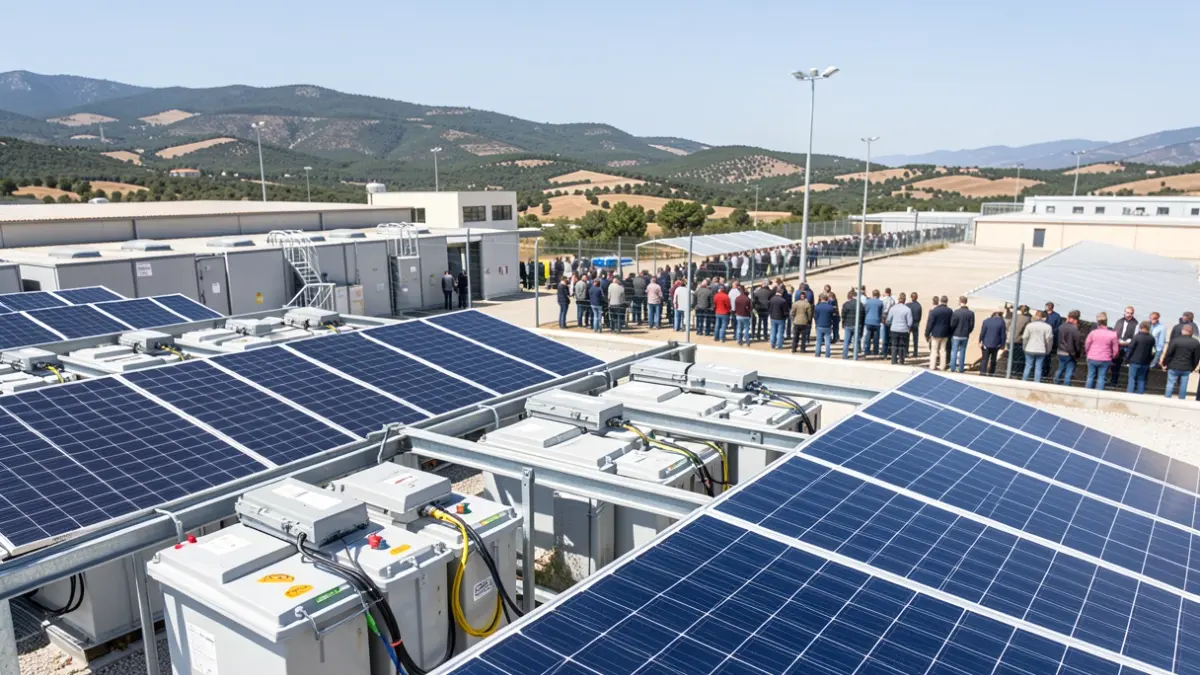 Imatge genèrica d'una instal·lació fotovoltaica industrial amb bateries.