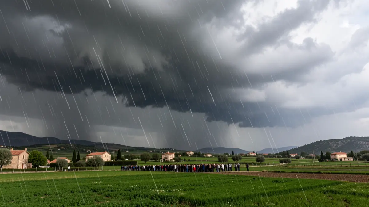 Imagen genérica de una tormenta con granizo sobre un paisaje rural valenciano.