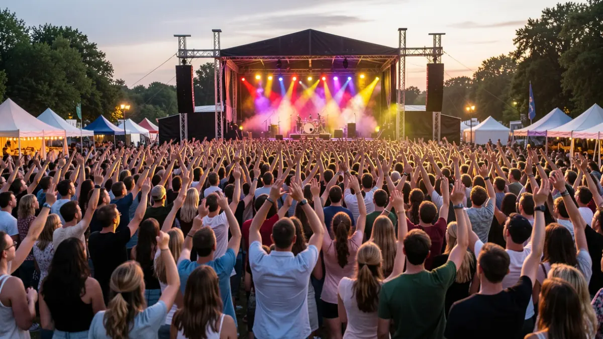 Imatge genèrica d'una multitud en un festival de música a la vesprada.