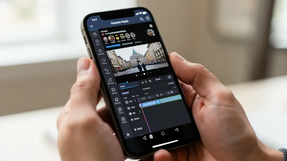 Imagen genérica de un teléfono móvil mostrando una aplicación de edición de vídeo.