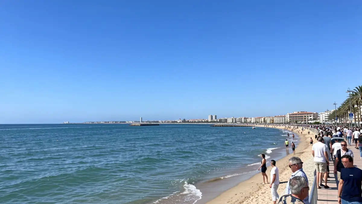 Generic image of blue sky and the coast of Gandia with sun.