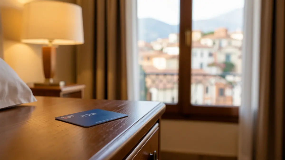 Imatge genèrica d'una habitació d'hotel amb vistes a una ciutat mediterrània.