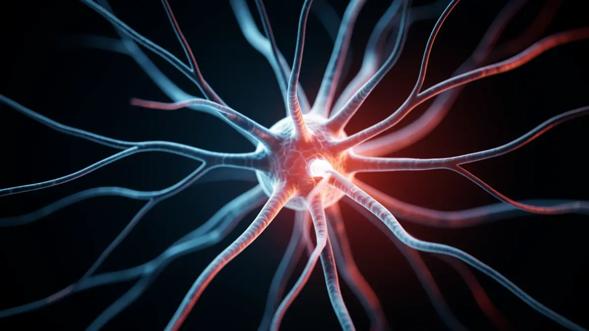 Imatge genèrica d'una neurona amb connexions brillants, representant un mecanisme de dolor.