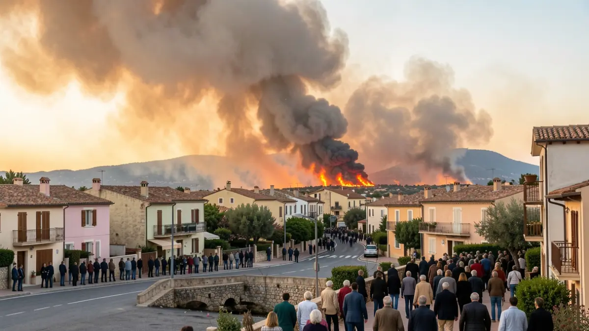 Generic image of a wildfire near houses.