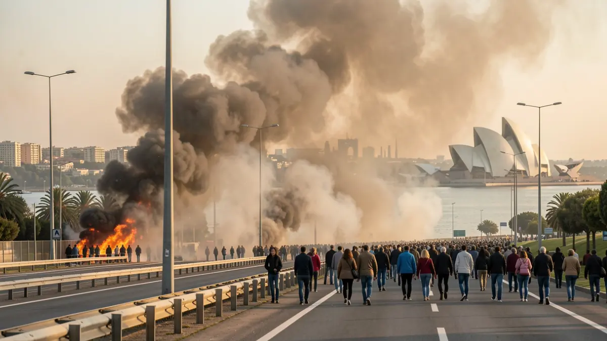 Image of a fire with dense smoke near the V-15 highway in Valencia, with the City of Arts and Sciences in the background.