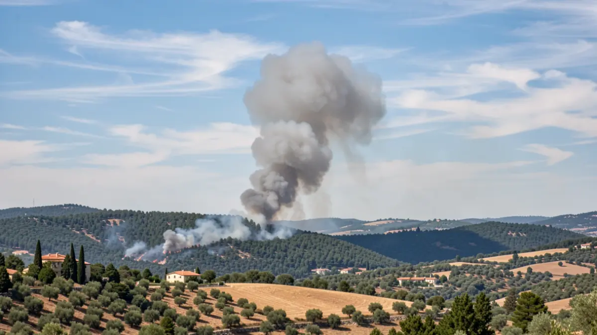 Generic image of a forest fire with smoke rising over a mountain.