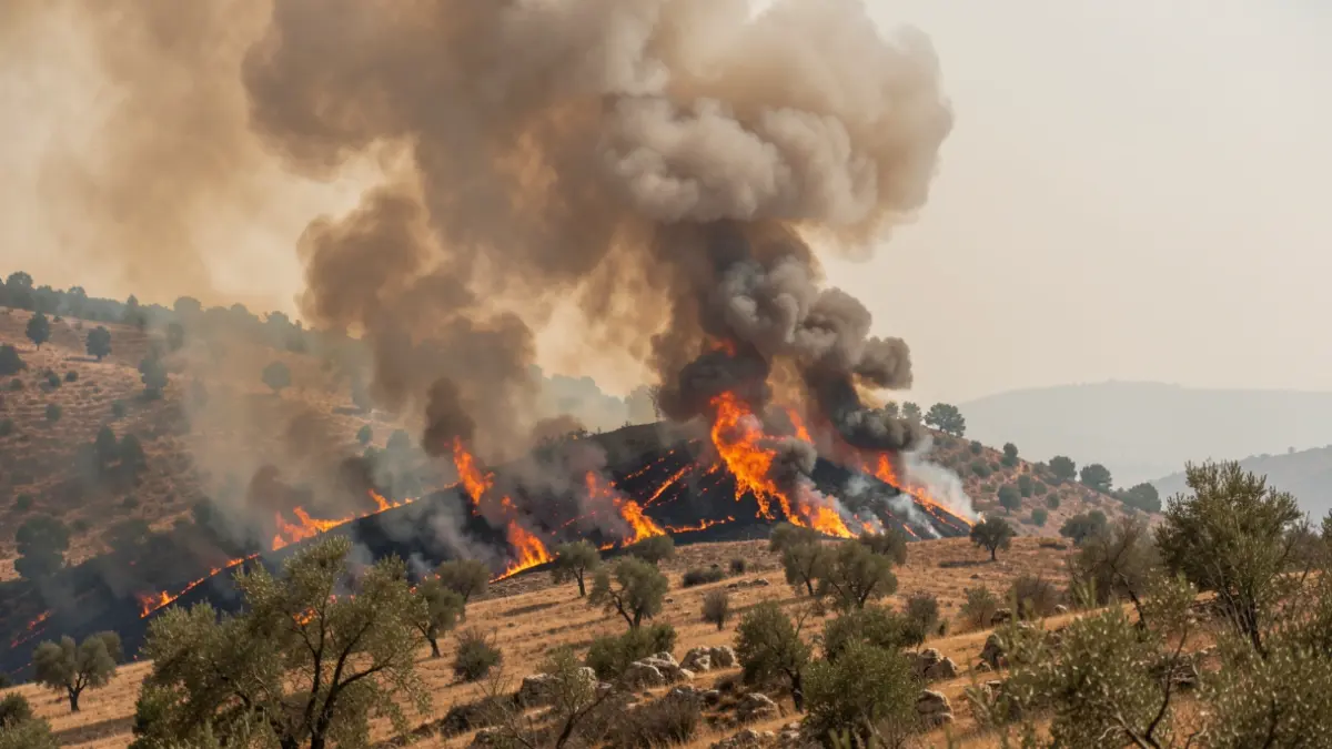 Imagen genérica de un incendio forestal con humo denso y llamas.