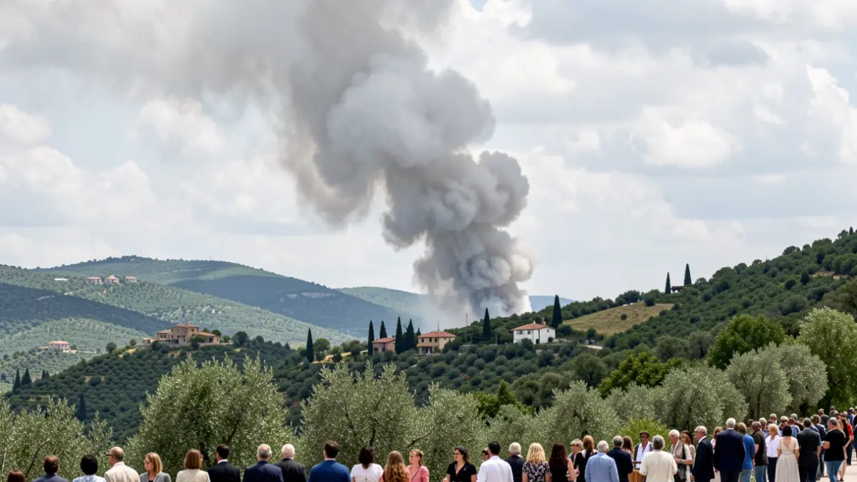 Generic image of a smoke column over a green mountain.