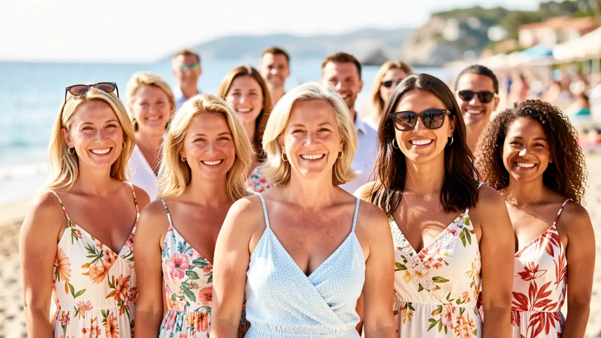 Imagen genérica de mujeres diversas celebrando la diversidad corporal en la playa.