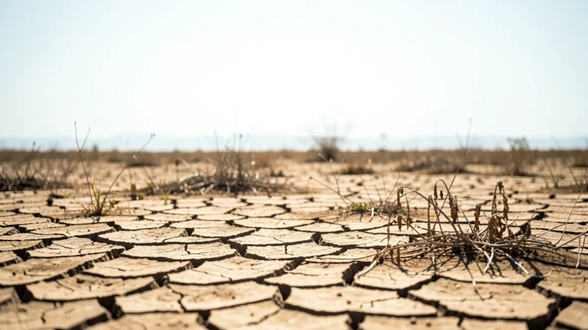 Generic image of dry, cracked earth under intense sun, symbolizing extreme heat.
