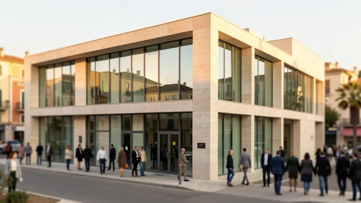 Generic image of a modern administrative complex with Mediterranean architecture.