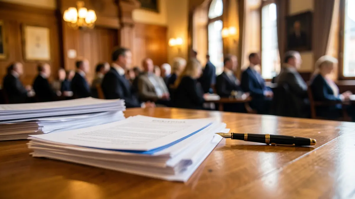 Generic image of an office with official documents and a pen on a desk.