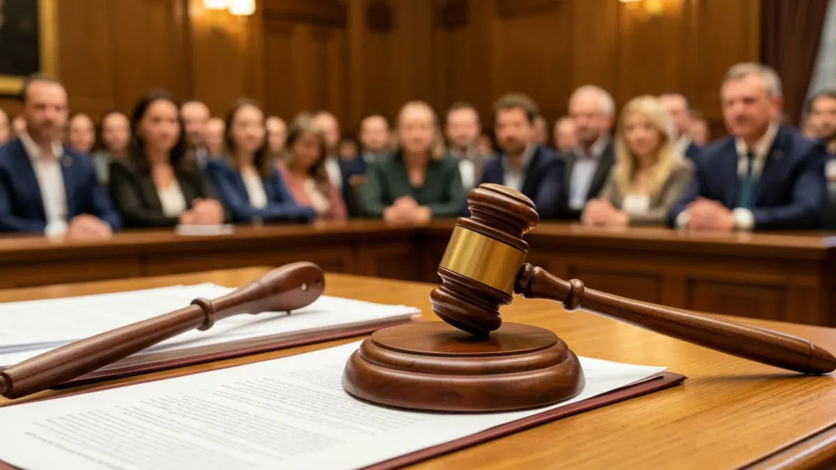 Generic image of a judge's gavel on legal documents on a table.