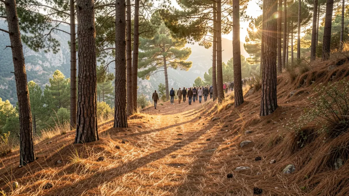 Generic image of a forest trail in a Mediterranean mountain area during a hot day.