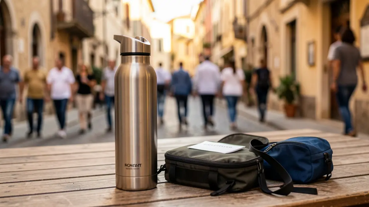 Generic image of sun protection kits and water for homeless people.