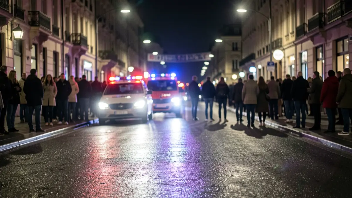 Imatge genèrica de llums d'emergència reflectint-se en asfalt mullat.