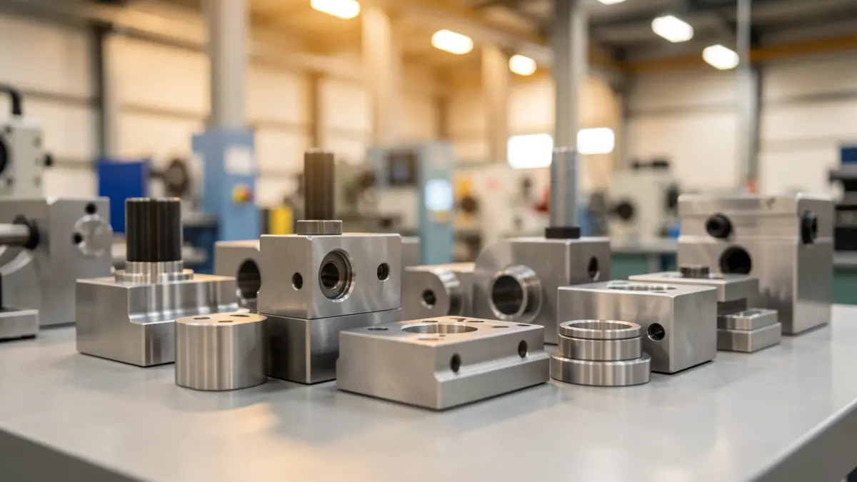 Imatge genèrica de components industrials i motles en un entorn de fàbrica.