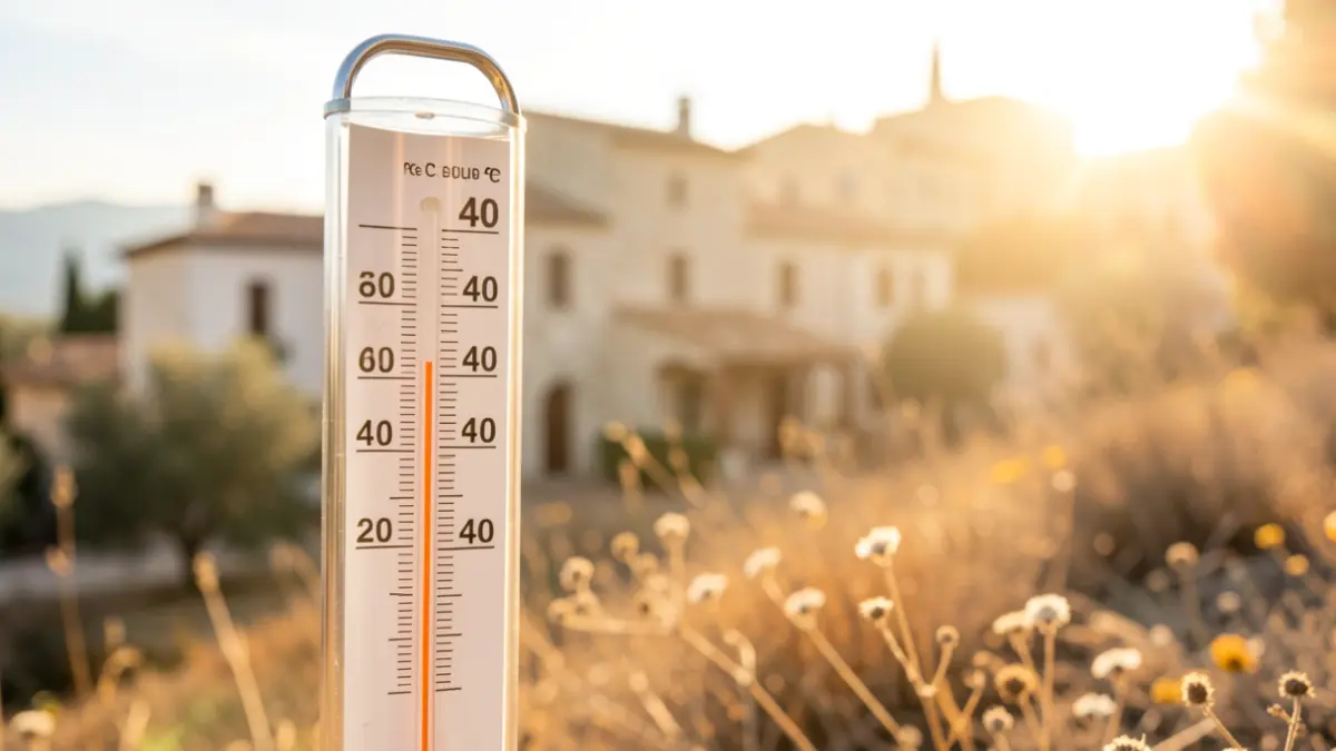 Thermometer showing over 40 degrees on a day of intense heat in La Marina Alta.