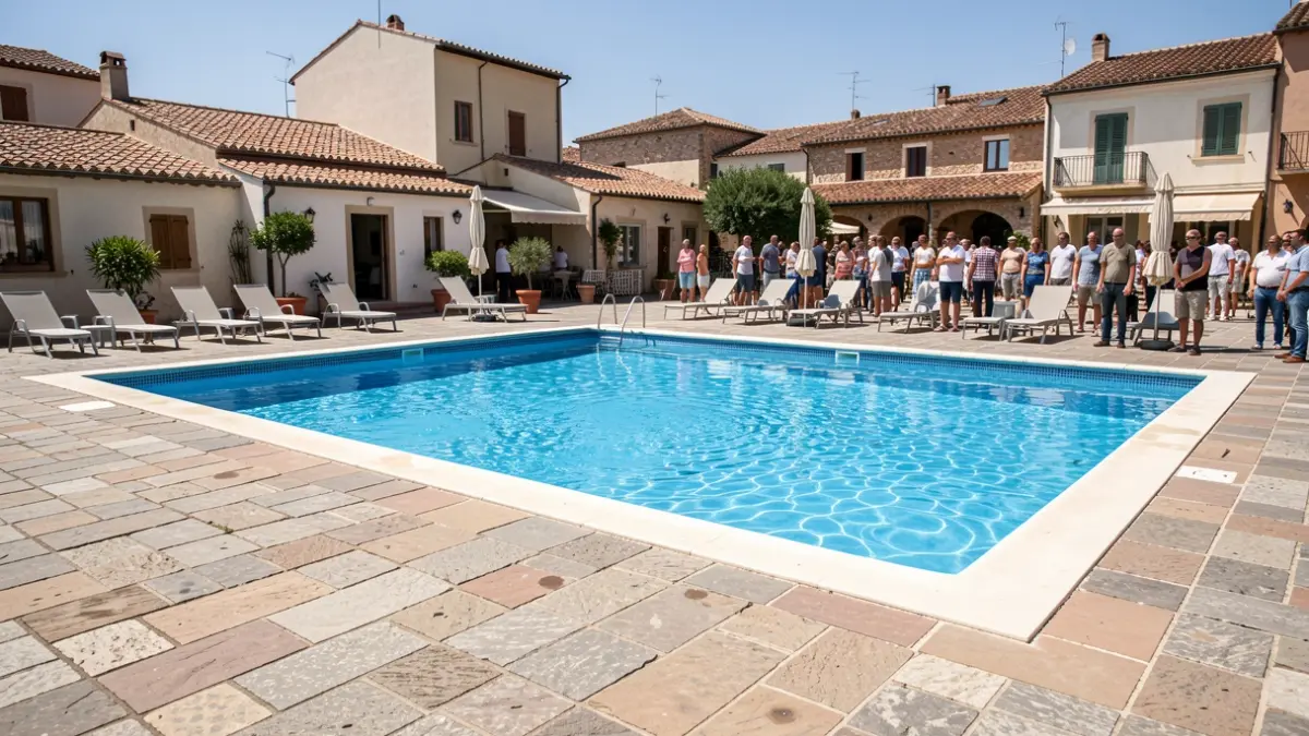 Imatge genèrica d'una piscina municipal a l'aire lliure en un entorn urbà mediterrani.