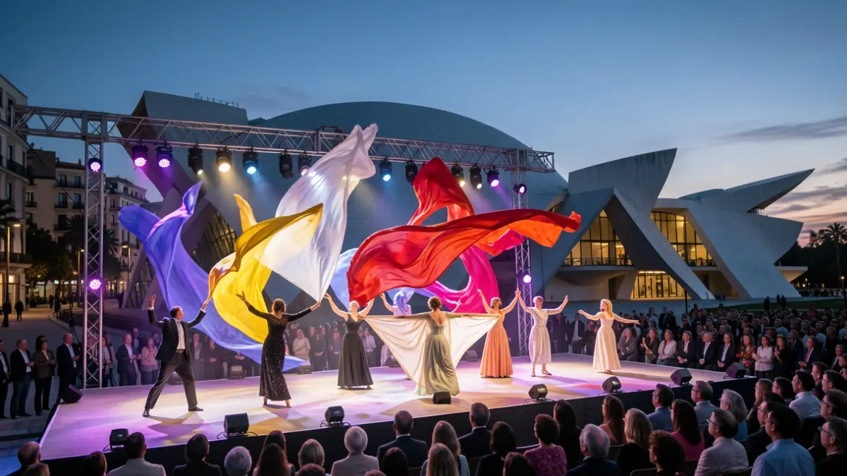 Imatge genèrica d'un escenari de dansa amb elements arquitectònics de València.